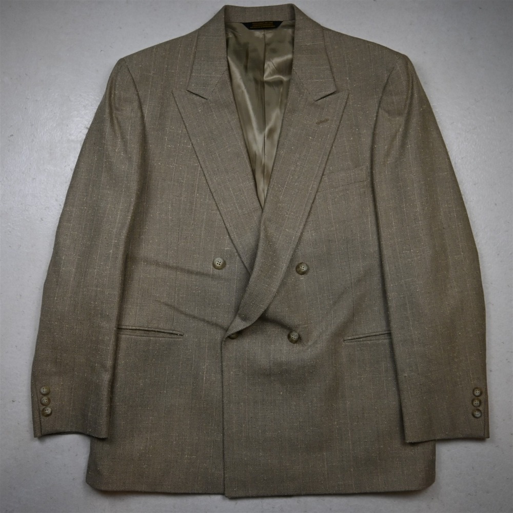 Vtg USA Made Double Breasted 42S Beige Slub Tweed Mens Blazer Jacket Sport Coat
